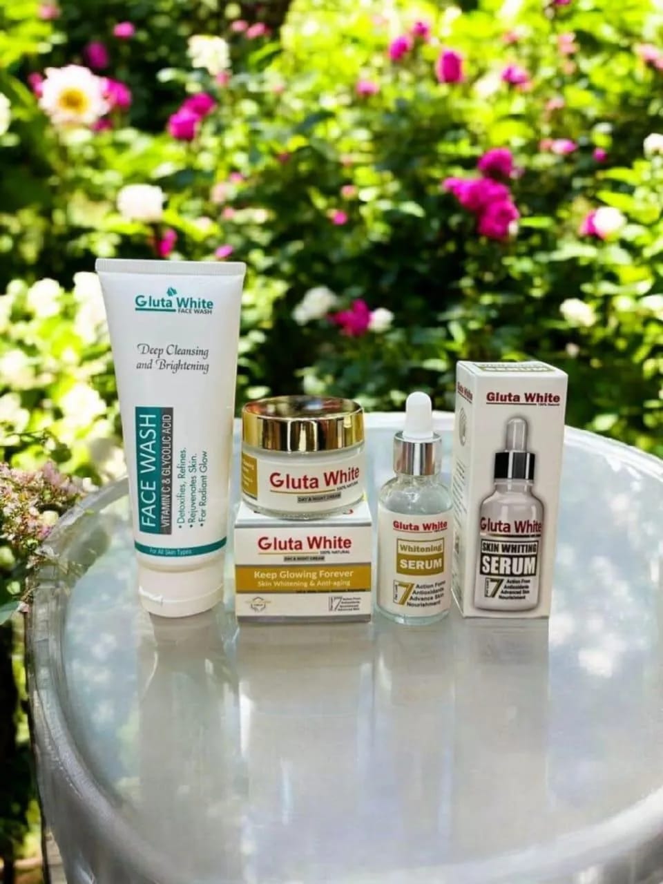 Gluta White 4-in-1 Skincare Set – Face Wash, Serum & Night Cream for Hydrating & Brightening Care