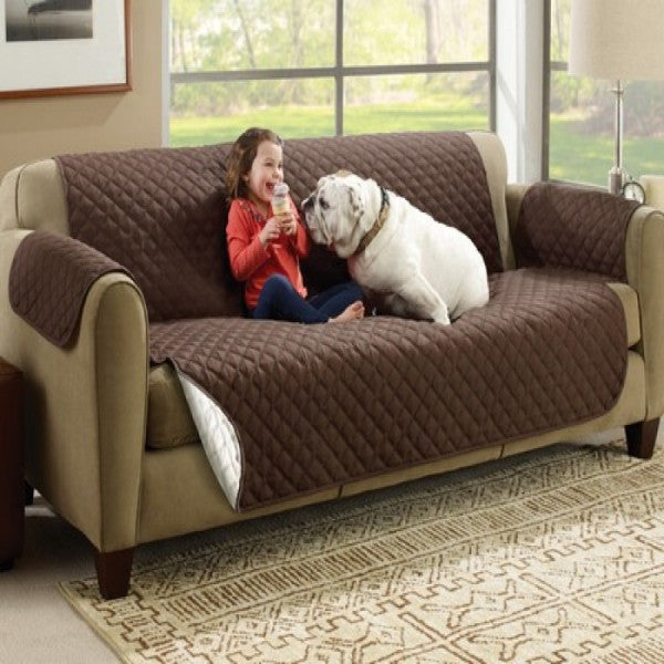 Double Sofa Cover – Reversible & Washable Couch Sofa Coat Cover (Brown)