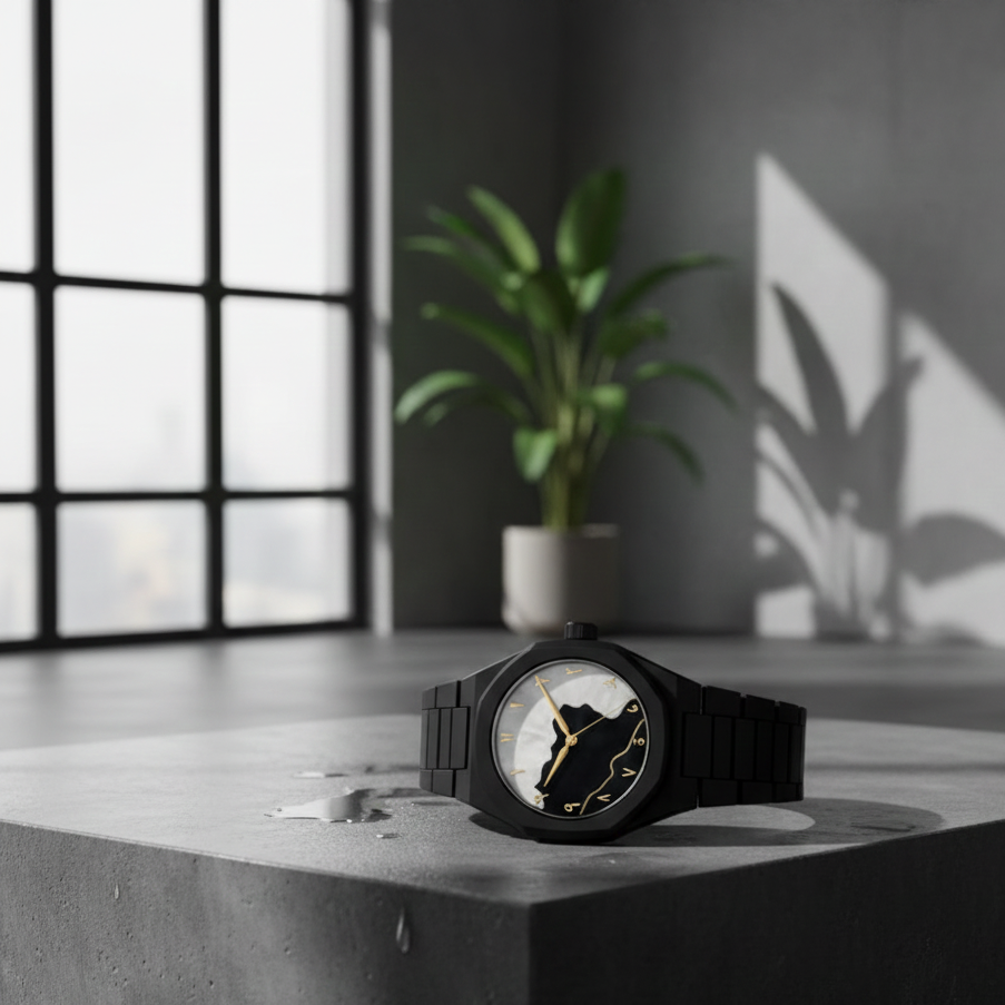 Black AURA Watch – Elegant All-Black Quartz Wrist Watch for Men & Women