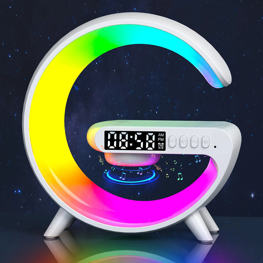 G63 RGB Light Bluetooth Speaker – 4-in-1 Desk Lamp with 10W Wireless Charging, Alarm Clock & Night Light
