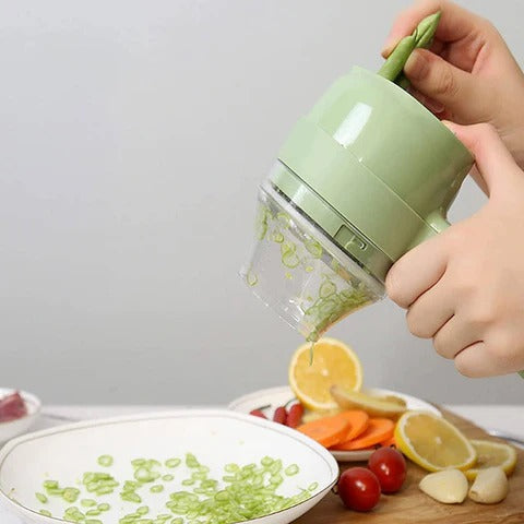 Rechargeable 4-in-1 Electric Vegetable Cutter – Slicer, Chopper, Grinder & Peeler (Random Color)