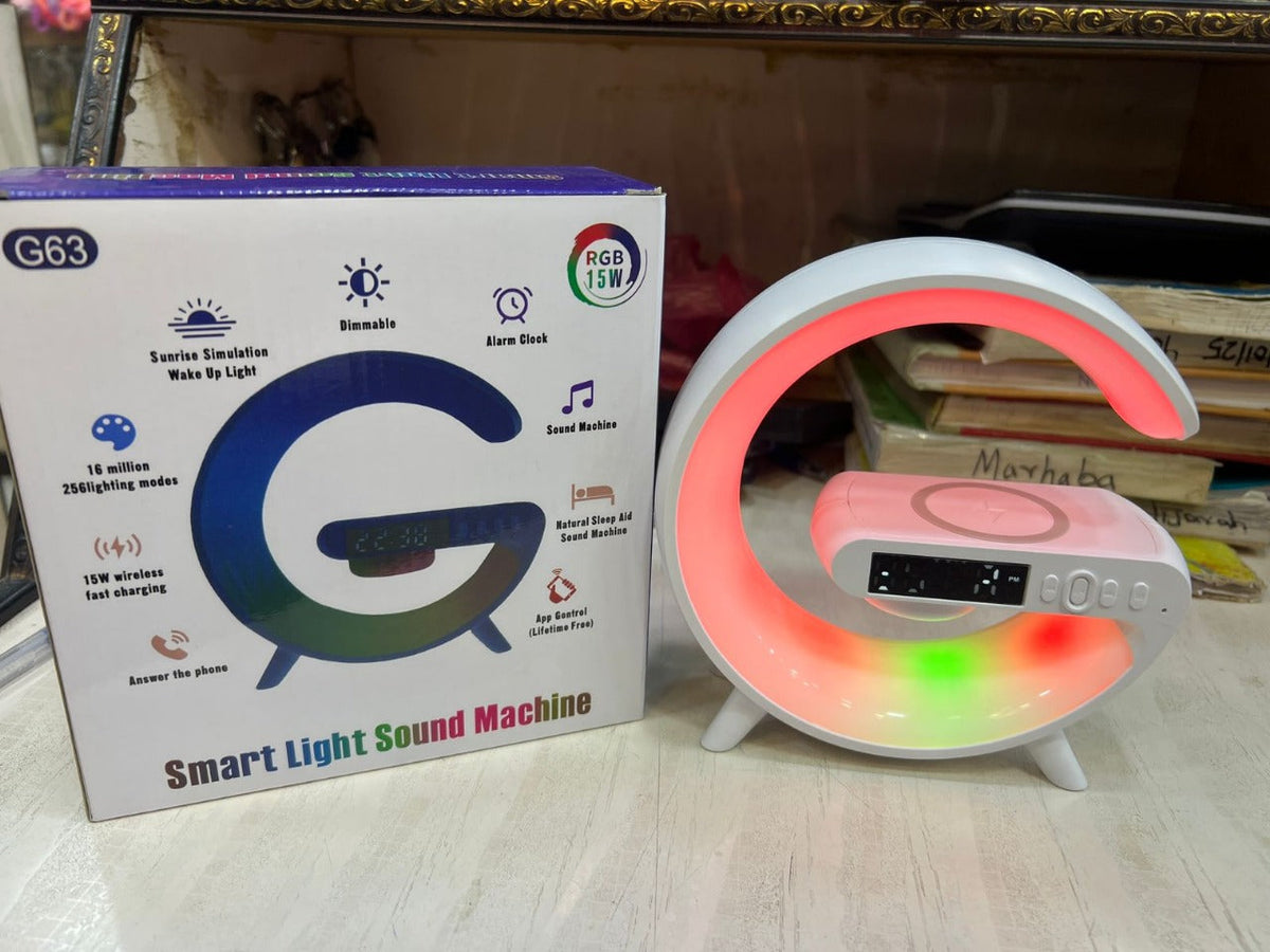 G63 RGB Light Bluetooth Speaker – 4-in-1 Desk Lamp with 10W Wireless Charging, Alarm Clock & Night Light