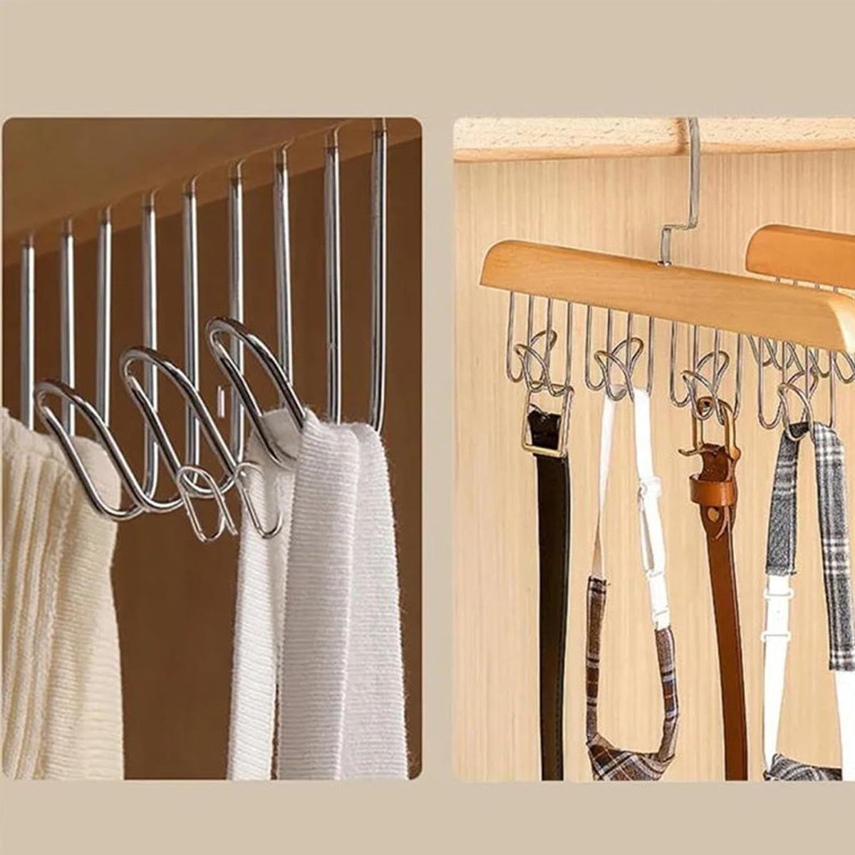 8 Hooks Multi-Function Wooden Caps, Belts & Tie Hanger – Strong No-Trace Storage Rack