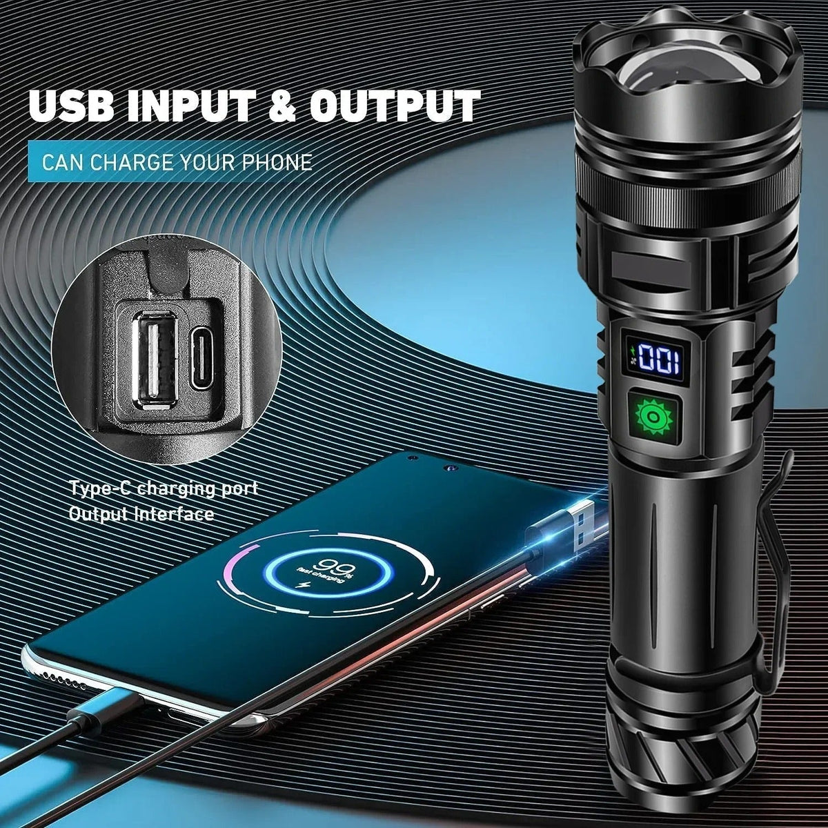 Original P90 Torch | 2 Kilometer Range High-Power LED Flashlight | Imported