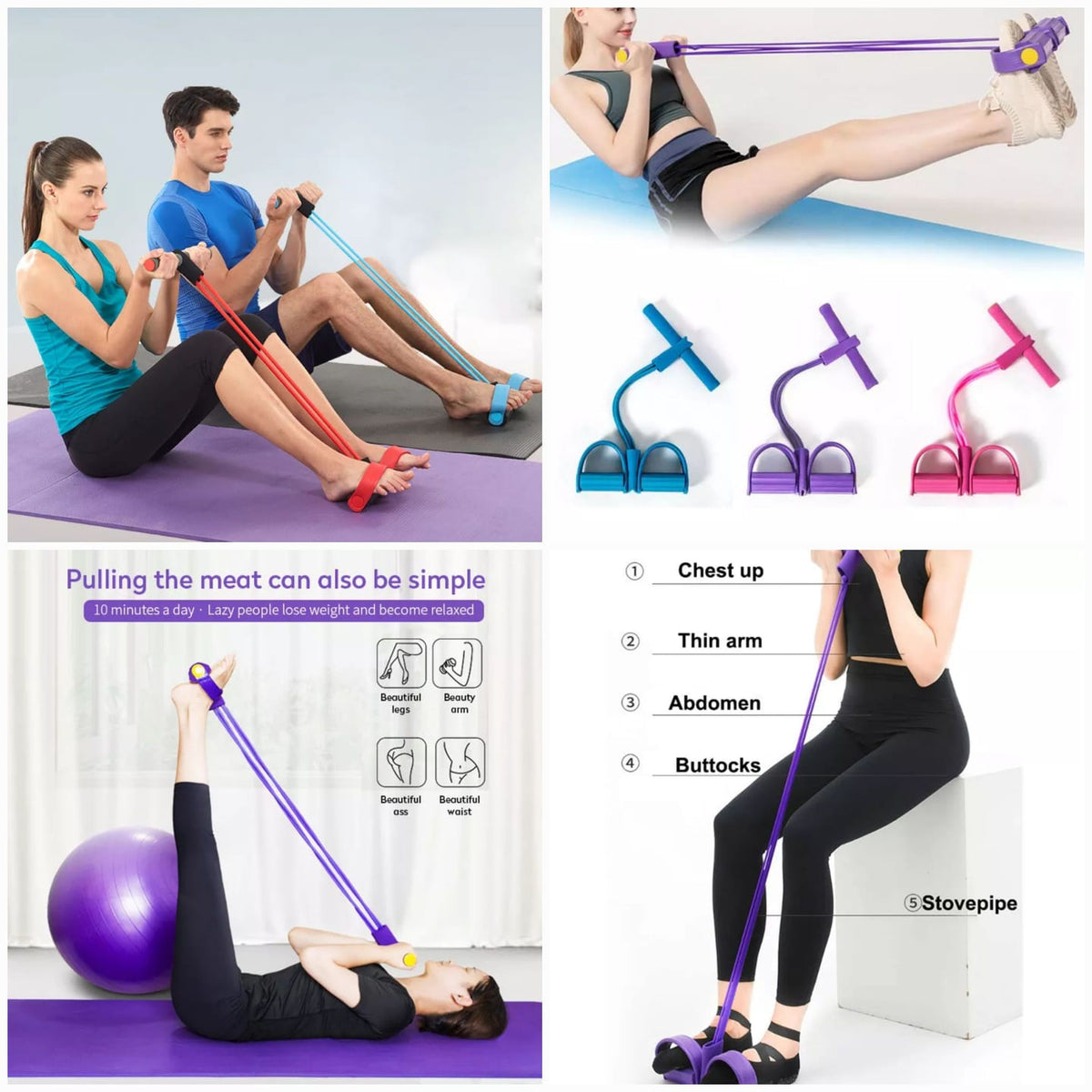 Foot Pedal Resistance Band – Elastic Sit Up Pull Rope for Yoga & Fitness (Random Color)