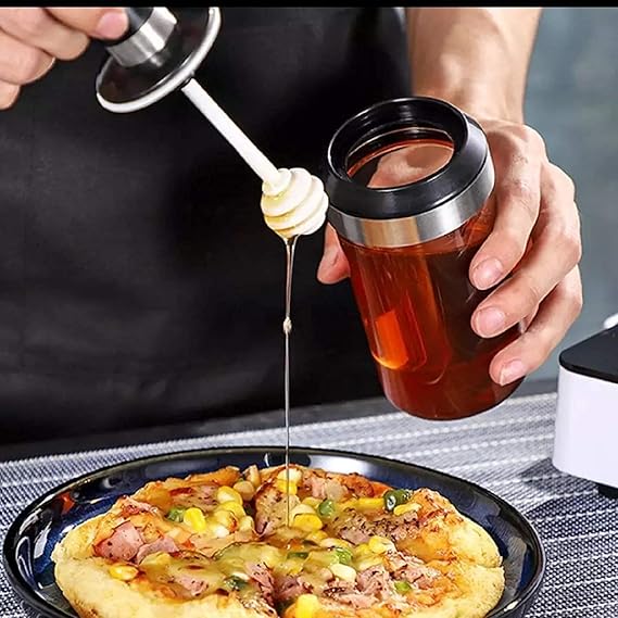 Food Storage Jar Honey Storage with Dipper | Glass Honey Pot Dispenser