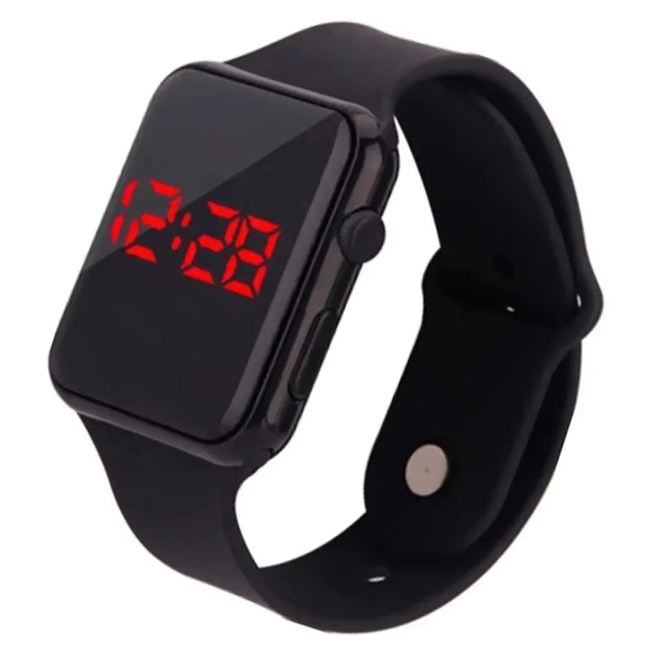 Simple Digital LED Watch for Men & Women – Black Silicone Sport Wristwatch