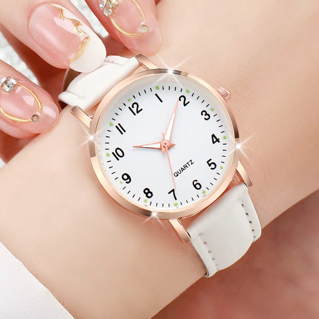 Women's Casual Arabic Dial Quartz Watch – Leather Band Fashion Wristwatch