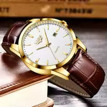 LIGE Men's Brown Leather Quartz Watch – Military Sports Chronograph Wristwatch