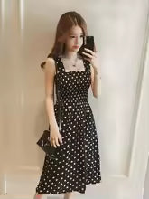 Women's Summer Polka Dot Maxi Dress – Elegant Ruffle Strap Beach Casual Dress