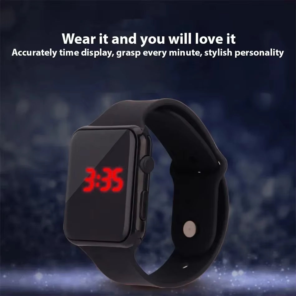 Simple Digital LED Watch for Men & Women – Black Silicone Sport Wristwatch