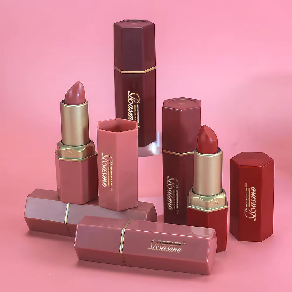 6PCS Gold Bar Tube Matte Lipstick Set – 6 Colors Velvet & Pearlescent Glitter Lip Makeup