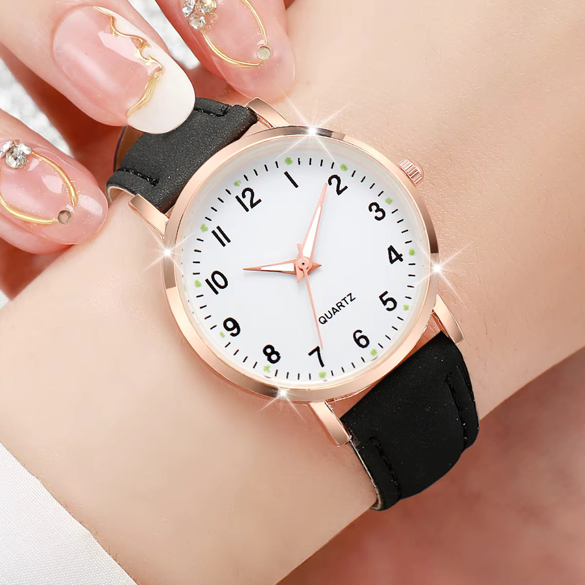 Women's Casual Arabic Dial Quartz Watch – Leather Band Fashion Wristwatch