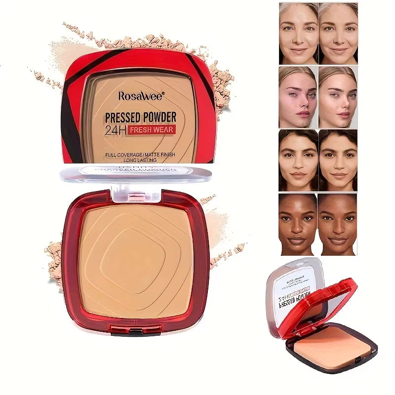 Matte Full Coverage Pressed Powder Foundation with Puff – Weightless Finishing Makeup