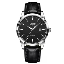 LIGE Men's Brown Leather Quartz Watch – Military Sports Chronograph Wristwatch