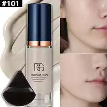 2Pcs Full Coverage Liquid Foundation & Black Triangular Powder Puff Set – Matte Finish Makeup