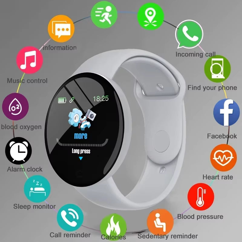 D18 Smartwatch for Men & Women – Circular Color Display, Sports Modes, Call & Message Reminder