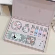 NICEKEY Complete Makeup Kit – 4 Matte Lip Glosses, Blusher, Pressed Powder, Eyeshadow & Contour Palette with Necklace