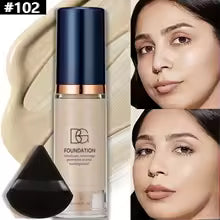 2Pcs Full Coverage Liquid Foundation & Black Triangular Powder Puff Set – Matte Finish Makeup