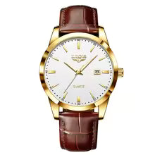 LIGE Men's Brown Leather Quartz Watch – Military Sports Chronograph Wristwatch