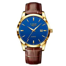 LIGE Men's Brown Leather Quartz Watch – Military Sports Chronograph Wristwatch