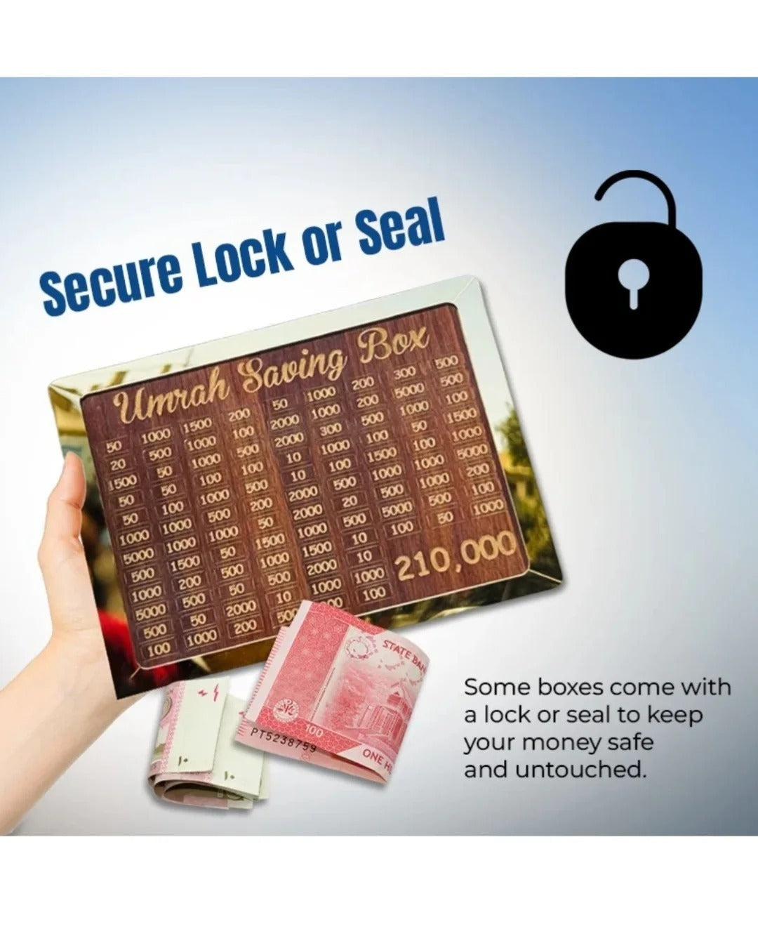 Premium Wooden Umrah Saving Box – 210,000 Goal Tracker