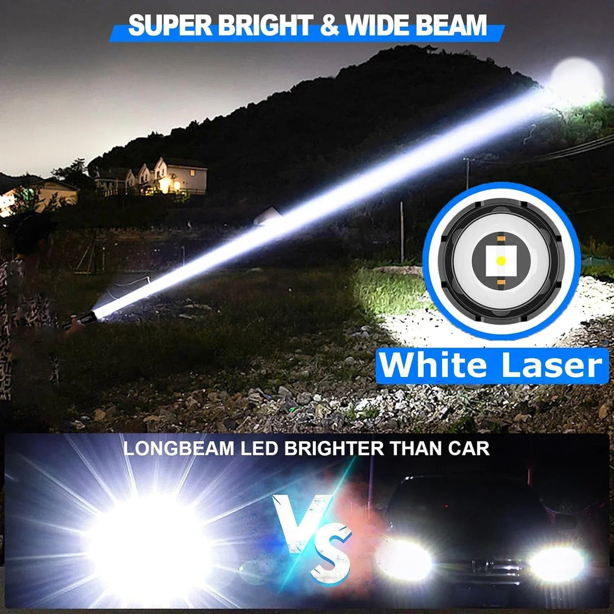 Original P90 Torch | 2 Kilometer Range High-Power LED Flashlight | Imported