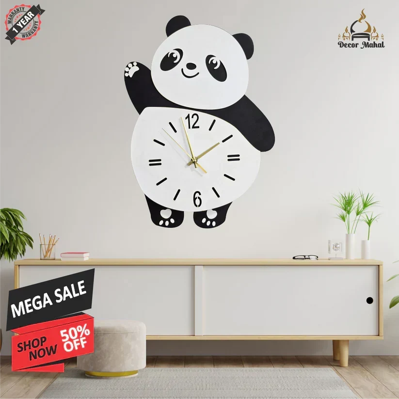 Panda Wall Clock – Cartoon Animal Shape Decorative Wall Clock for Home & Kids Room